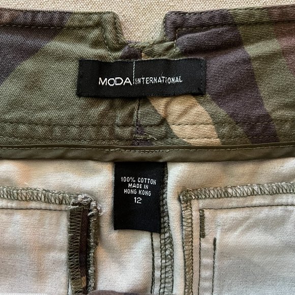 *RARE* EUC Moda International Camo Cargo Mini Skirt Sz 12 Green Brown - Picture 5 of 10